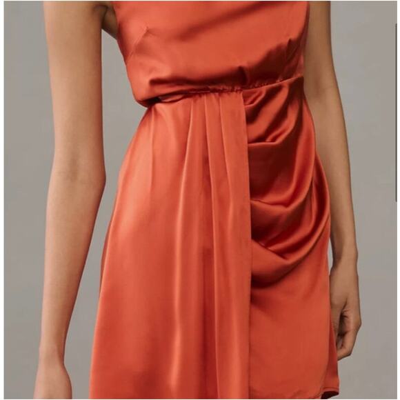 By Anthropologie Mock-Neck Draped Silk Dress Paprika Size 10 - Picture 3 of 11